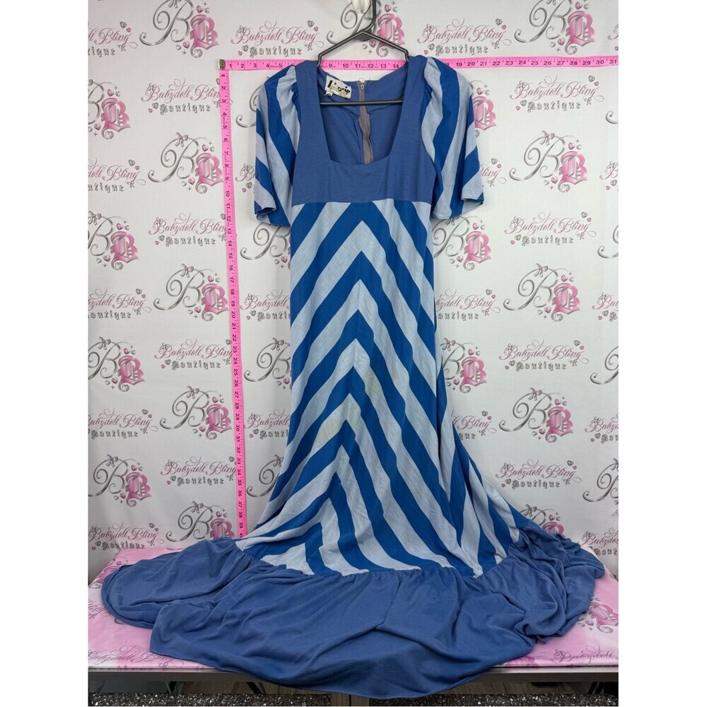 LIZZIE vintage dress retro Blue Chevron Maxi Dress - Unbranded